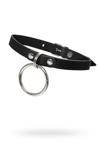 Чокер с круглым кольцом, модель 2 Pecado BDSM, натуральная кожа, черный