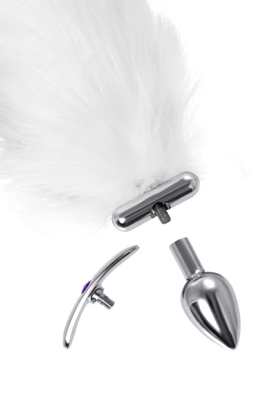 Анальная втулка со светящимся хвостом TOYFA Metall, металл, серебристая, 25,5 см