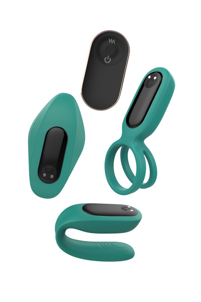 Набор вибраторов для пары Штучки-Дрючки ""Trio for two"", силикон, изумрудный